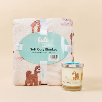 Cockapoo 'Relax & Paws' Blanket & Candle Gift Set