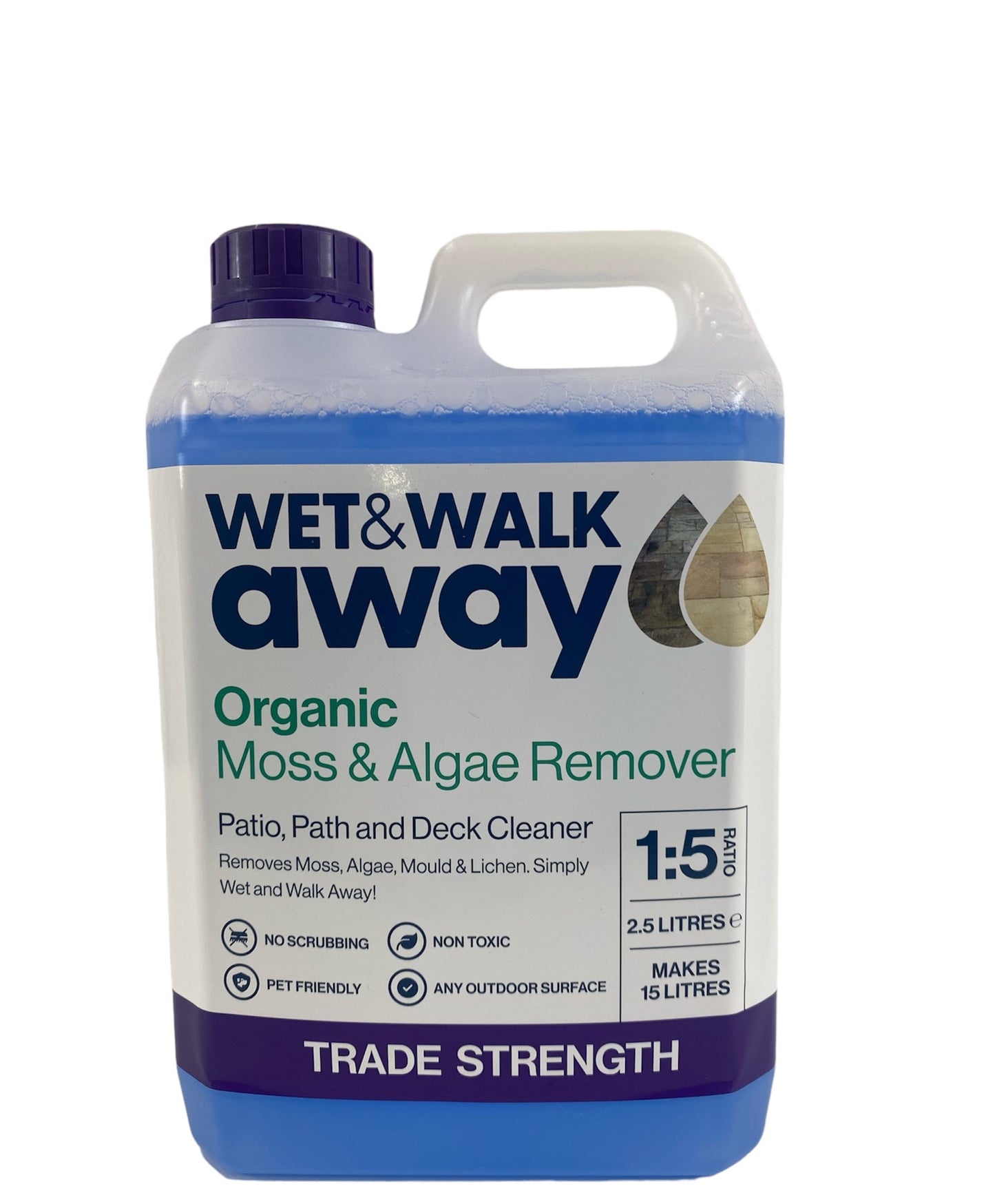 Wet & Walk Away Organic Moss & Algae Remover, Patio Cleaner, Mould, Lichen Remover 5ltr concentrate