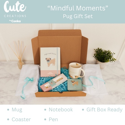 Pug 'Mindful Moments' Gift Set - Mug, Coaster, Notebook & Pen