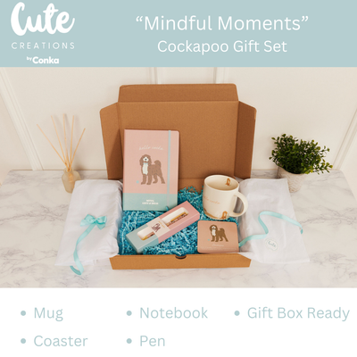 Cockapoo 'Mindful Moments' Gift Set - Mug, Coaster, Notebook & Pen