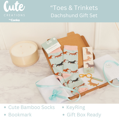 Dachshund Toes & Trinkets Gift Set - Socks, Bookmark & Keyring